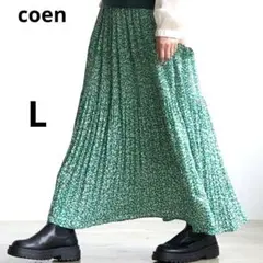coen コーエン 小花柄 マジョリカ プリーツスカート 緑 グリーン Ｌ