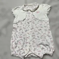 美品♡メゾピアノ♡リボン柄ロンパース ♡ホワイト/ピンク♡70