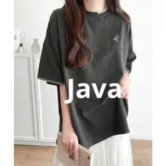 Java ワンポイント ハンド刺繍 ピグメント Tシャツ チャコール L