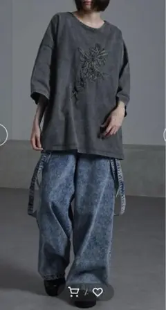 【美品】cussil クシル 刺繍オーバーサイズハーフスリーブTシャツ　S