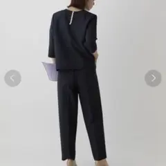 SALOON サルーン パールブラウス トップス シャツ ブラウス ネイビー 紺