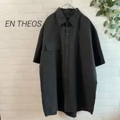 【ENTHEOS】ストライプ柄 オーバーサイズ 半袖シャツ 黒 ゆったり