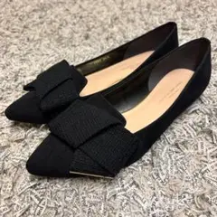 美品✨グリーンレーベルリラクシング ツイードリボンパンプス スエード 黒