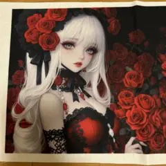 未使用　8パネル　薔薇と女の子　生地　ローズ