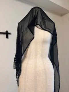 ブラックシフォンストール フリンジ付き