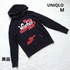美品 UNIQLO ユニクロ ブラック プリント 長袖パーカー メンズ M