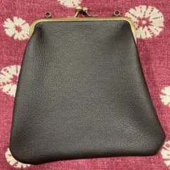 黒本革　がま口財布-ポーチ