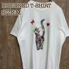 ☆新品未使用　Tシャツ　白　マルチカラー　猫　ビッグプリント　M