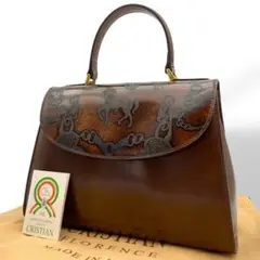 美品 クリスチャンフローレンス ハンドバッグ 腕掛け レザー 茶 ブラウン 馬柄