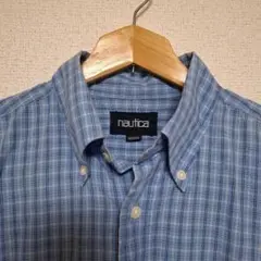 nautica ボタンダウン半袖シャツ M 青系チェック
