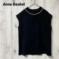 【Anne Basket】サマーニット　ノースリーブ　ビジュー　黒　ビーズM