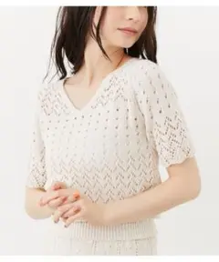 rienda クロシェニットトップス 半袖 セットアップ リエンダ 透け感