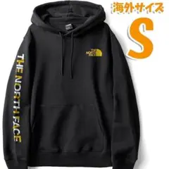 ノースフェイス メンズ パーカー 黒 海外S 日本M相当 新品 黒黄 袖ロゴ