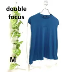 ダブルフォーカス✨メンズ★トップスレイヤード風 カットソー 長袖 ブルー/白 M
