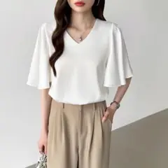 【美品】 cocomomo フレアスリーブブラウス 光沢とろみブラウスa937