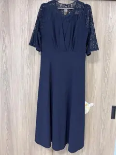 Natuseネイビーレース袖ドレス