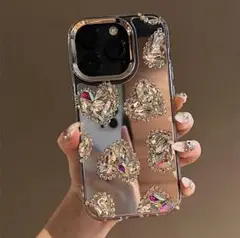 キラキラハート❤︎iPhone16ProMax ケース　ミラー　韓国　女の子