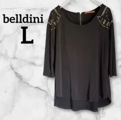 belldini 【L】 黒 七分袖チュニック ブラック ビジュー 薄手