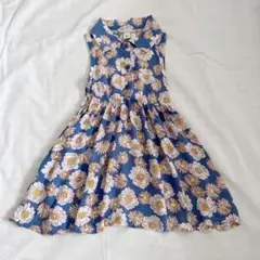 【着画あり】95cm ノースリーブ ワンピース 花柄 青