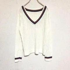 G Uジーユー/Vネックアラン模様ニットセーター長袖【Mサイズ】