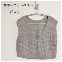 【美品✨️】グレージュVネック サマーニットベスト Fサイズ アクリル おでかけ