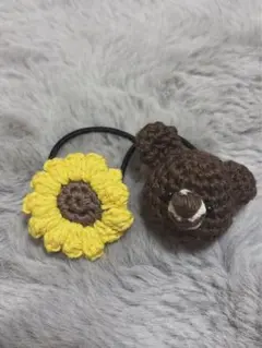 ひまわりとクマのヘアゴム
