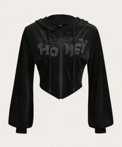 SHEIN ICON ラインストーン 文字パターン ドローストリング パーカー