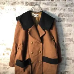 【ヴィンテージ】レトロ ビッグカラー ミドル丈ウールコート古着usedW7