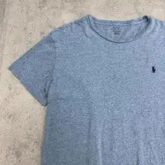 ポロラルフローレン　半袖Tシャツ　無地　刺繍ポニー　トップス　古着　水色　L