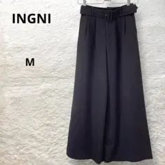 INGNI ベルト付ワイドパンツ ガウチョパンツ ストレッチ ブラック M