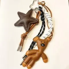 じゃらじゃらキーホルダー　テディベア　星　ブラウン　バッグチャーム　ハンドメイド