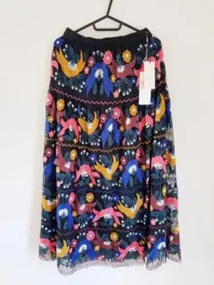 グレースコンチネンタル マルチ刺繍スカート エンブロイダリー ブラック