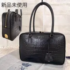 新品未使用!! A.D.M.J 型押し ハンドバッグ ゴールド金具 ブラック 黒