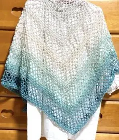 三角ショール　砂浜　ターコイズ　キャメル　肩掛け　ハンドメイド　ショール　バレエ