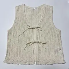 GU 透かし編みニットジレM ナチュラル