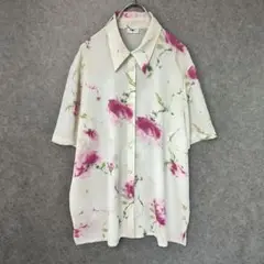 【MELLO アート花柄半袖シャツL】古着レトロヴィンテージ