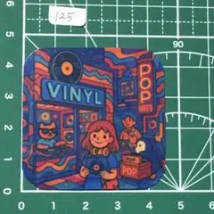 自作ステッカー レコードショップのポップな街角