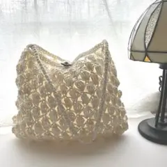 ハンドメイド　ショルダーバッグ　オフホワイト　エコアンダリア