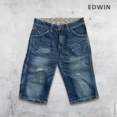 EDWINエドウィン デニムパンツ クロップド七分丈 ダメージ加工 ブルーM古着