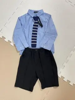 フォーマルセット 100cm 青シャツ 黒ショートパンツ