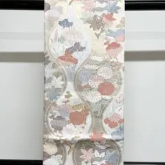 白地に唐織で様々な花が織られた袋帯 着物