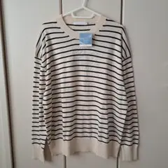 新品タグ付き☆AMERICAN HOLIC ボーダーアイボリー薄手ニット L