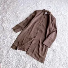 【セシオセラ】長袖ロングシャツ　サイドスリット　ブラウン　レトロ　エレガント　M