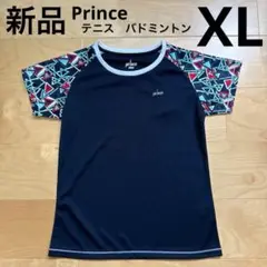 プリンス　テニス　バドミントン　半袖Tシャツ　袖切り替え　紺　ネイビー　XL新品