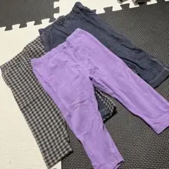 80サイズ パンツ 3点セット（紫・デニム・チェック）　UNIQLO