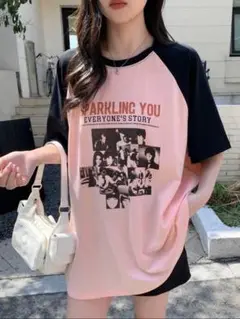 オーバーサイズTシャツ ピンク/ブラック グラフィック