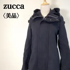 美品 zucca ズッカ ロングコート ネイビー S ダブルジッパー フード