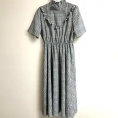 LEBECCA boutique グレー チェック柄 半袖ワンピース
