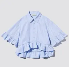 新品GU rokh ストライプ柄ペプラムシャツ(5分袖) M ロク ジーユー
