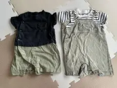 【70】GU ベビーロンパース 2枚セット カーキ グリーン ボーダー